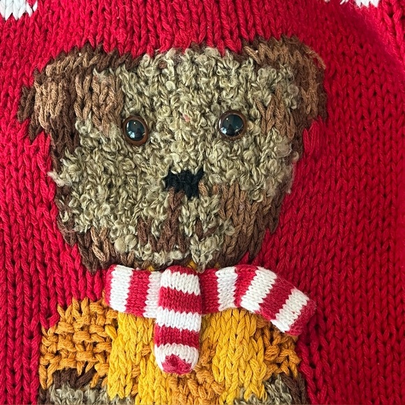 Vintage 90s Karen Scott Christmas Sweater Vest Teddy Bears 3D Trims Red Size 1X - Picture 7 of 12